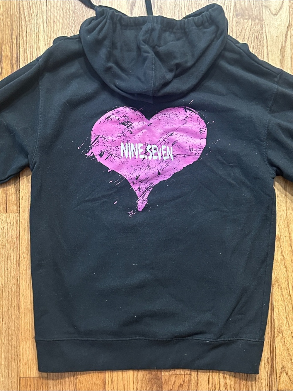 Nine Seven LoverBoy Black Hoodie with Pink Logo and Heart Medium